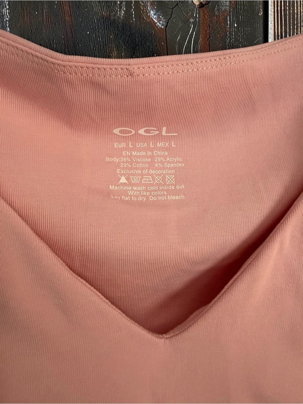 OGL Ribbed V Neck Cap Sleeve Top Large Peach Pink Basic Everyday Tee - Picture 2 of 5